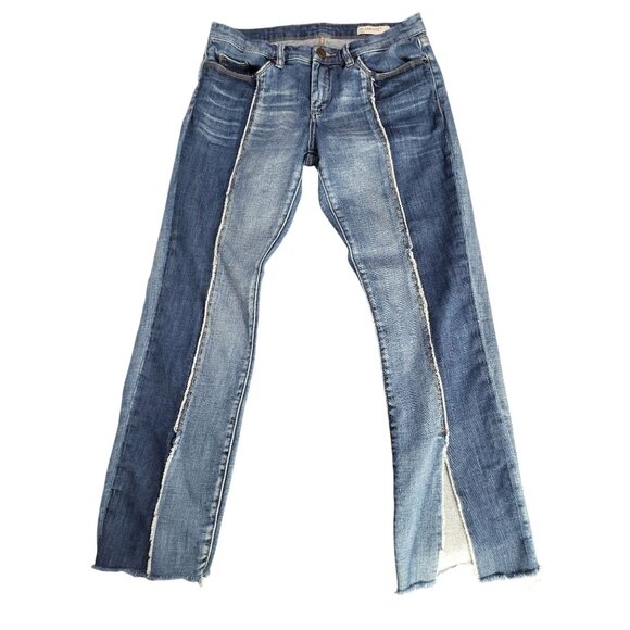 Blank NYC Denim - BLANK NYC Shadow Seam Distressed Two-Tone Blue Skinny Jeans Womens SZ 28 Cropped